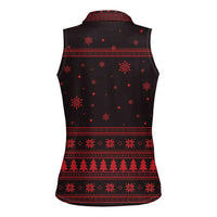 Wreath and Santa Dog in Red Women Sleeveless Polo Shirt with Black Holiday Pattern Design - Wonder Print Shop