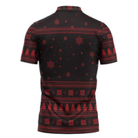 Wreath and Santa Dog in Red Zipper Polo Shirt with Black Holiday Pattern Design - Wonder Print Shop