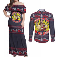 Jesus Is The Reason For The Season Christmas Couples Matching Off Shoulder Maxi Dress and Long Sleeve Button Shirt Funny Xmas Holiday Patterns - Wonder Print Shop