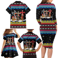 Jesus Is The Reason For The Season Christmas Family Matching Long Sleeve Bodycon Dress and Hawaiian Shirt Funny Xmas Holiday Patterns - Wonder Print Shop