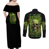 My Give A F Skull Is Broken Couples Matching Off Shoulder Maxi Dress and Long Sleeve Button Shirt - Wonder Print Shop