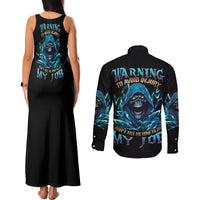 Warning To Avoid Injury Mad Reaper Skull Couples Matching Tank Maxi Dress and Long Sleeve Button Shirt - Wonder Print Shop