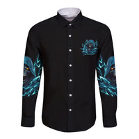Warning To Avoid Injury Mad Reaper Skull Long Sleeve Button Shirt - Wonder Print Shop
