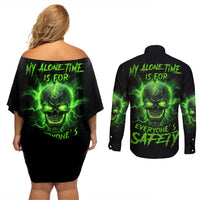 My Alone Time Is For Everyone's Safety Couples Matching Off Shoulder Short Dress and Long Sleeve Button Shirt - Wonder Print Shop