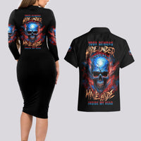 Your Demons Hide Under Your Bed Skull Couples Matching Long Sleeve Bodycon Dress and Hawaiian Shirt - Wonder Print Shop