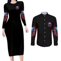 Your Demons Hide Under Your Bed Skull Couples Matching Long Sleeve Bodycon Dress and Long Sleeve Button Shirt - Wonder Print Shop