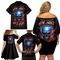 Your Demons Hide Under Your Bed Skull Family Matching Off Shoulder Short Dress and Hawaiian Shirt - Wonder Print Shop