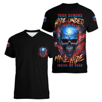 Your Demons Hide Under Your Bed Skull Women V Neck T Shirt - Wonder Print Shop