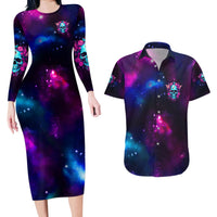 Karma Fairy Skull Galaxy Couples Matching Long Sleeve Bodycon Dress and Hawaiian Shirt - Wonder Print Shop