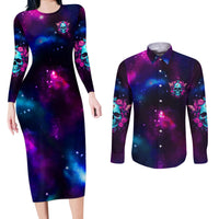 Karma Fairy Skull Galaxy Couples Matching Long Sleeve Bodycon Dress and Long Sleeve Button Shirt - Wonder Print Shop