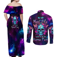 Karma Fairy Skull Galaxy Couples Matching Off Shoulder Maxi Dress and Long Sleeve Button Shirt - Wonder Print Shop