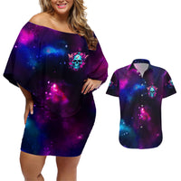 Karma Fairy Skull Galaxy Couples Matching Off Shoulder Short Dress and Hawaiian Shirt - Wonder Print Shop
