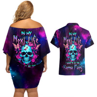 Karma Fairy Skull Galaxy Couples Matching Off Shoulder Short Dress and Hawaiian Shirt - Wonder Print Shop