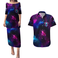Karma Fairy Skull Galaxy Couples Matching Puletasi Dress and Hawaiian Shirt - Wonder Print Shop