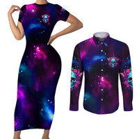 Karma Fairy Skull Galaxy Couples Matching Short Sleeve Bodycon Dress and Long Sleeve Button Shirt - Wonder Print Shop