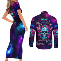 Karma Fairy Skull Galaxy Couples Matching Short Sleeve Bodycon Dress and Long Sleeve Button Shirt - Wonder Print Shop