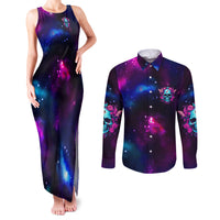 Karma Fairy Skull Galaxy Couples Matching Tank Maxi Dress and Long Sleeve Button Shirt - Wonder Print Shop