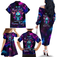 Karma Fairy Skull Galaxy Family Matching Off Shoulder Long Sleeve Dress and Hawaiian Shirt - Wonder Print Shop