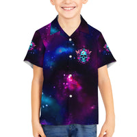 Karma Fairy Skull Galaxy Family Matching Off Shoulder Long Sleeve Dress and Hawaiian Shirt - Wonder Print Shop