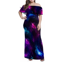 Karma Fairy Skull Galaxy Family Matching Off Shoulder Maxi Dress and Hawaiian Shirt - Wonder Print Shop