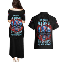 I'm Never Alone My Demons Are With Me 24/7 Couples Matching Puletasi Dress and Hawaiian Shirt - Wonder Print Shop