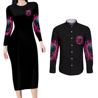 Hello Darkness My Old Friend Couples Matching Long Sleeve Bodycon Dress and Long Sleeve Button Shirt - Wonder Print Shop