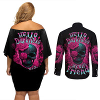 Hello Darkness My Old Friend Couples Matching Off Shoulder Short Dress and Long Sleeve Button Shirt - Wonder Print Shop