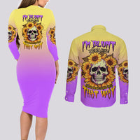 I'm Blunt Because God Rolled Me Sunflower Couples Matching Long Sleeve Bodycon Dress and Long Sleeve Button Shirt - Wonder Print Shop