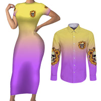 I'm Blunt Because God Rolled Me Sunflower Couples Matching Short Sleeve Bodycon Dress and Long Sleeve Button Shirt - Wonder Print Shop