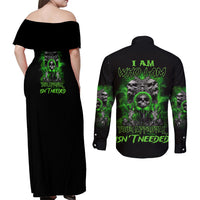 I Am Who I Am Skull Couples Matching Off Shoulder Maxi Dress and Long Sleeve Button Shirt - Wonder Print Shop