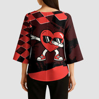 Six Seven Bruh Heart Kimono Sleeve Blouse 67 Meme Cool Valentine’s Day Character Dabbing
