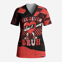 Six Seven Bruh Heart Scrub Top 67 Meme Cool Valentine’s Day Character Dabbing