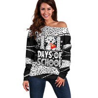 101 Days of School Dalmatian Off Shoulder Sweater 100th Days Teacher Girl Boy - Spotted Mono Spiral