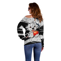 101 Days of School Dalmatian Off Shoulder Sweater 100th Days Teacher Girl Boy - Spotted Mono Spiral