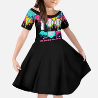 100 Days of School Baseball Kid Short Sleeve Dress with Sweet Melting Drip Pattern