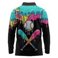 100 Days of School Baseball Long Sleeve Polo Shirt with Sweet Melting Drip Pattern