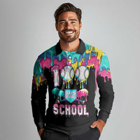 100 Days of School Baseball Long Sleeve Polo Shirt with Sweet Melting Drip Pattern