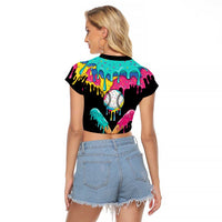 100 Days of School Baseball Raglan Cropped T Shirt with Sweet Melting Drip Pattern