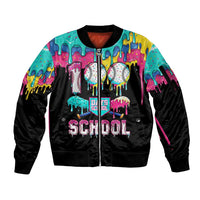 100 Days of School Baseball Sleeve Zip Bomber Jacket with Sweet Melting Drip Pattern