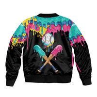 100 Days of School Baseball Sleeve Zip Bomber Jacket with Sweet Melting Drip Pattern