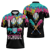 100 Days of School Baseball Zipper Polo Shirt with Sweet Melting Drip Pattern