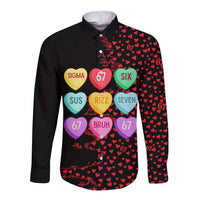 Valentine’s Day 67 Meme Six Seven Long Sleeve Button Shirt Gen Alpha Conversation Hearts