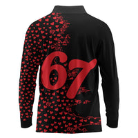 Valentine’s Day 67 Meme Six Seven Long Sleeve Polo Shirt Gen Alpha Conversation Hearts