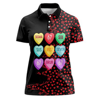 Valentine’s Day 67 Meme Six Seven Women Polo Shirt Gen Alpha Conversation Hearts