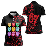 Valentine’s Day 67 Meme Six Seven Women Polo Shirt Gen Alpha Conversation Hearts