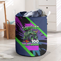 I Crushed 100 Days of School Monster Truck Laundry Basket 100th Day Boys - Retro Radiant Pattern