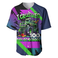 I Crushed 100 Days of School Monster Truck Baseball Jersey 100th Day Boys - Retro Radiant Pattern
