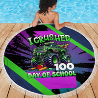 I Crushed 100 Days of School Monster Truck Beach Blanket 100th Day Boys - Retro Radiant Pattern
