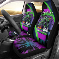 I Crushed 100 Days of School Monster Truck Car Seat Cover 100th Day Boys - Retro Radiant Pattern