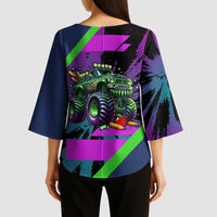 I Crushed 100 Days of School Monster Truck Kimono Sleeve Blouse 100th Day Boys - Retro Radiant Pattern